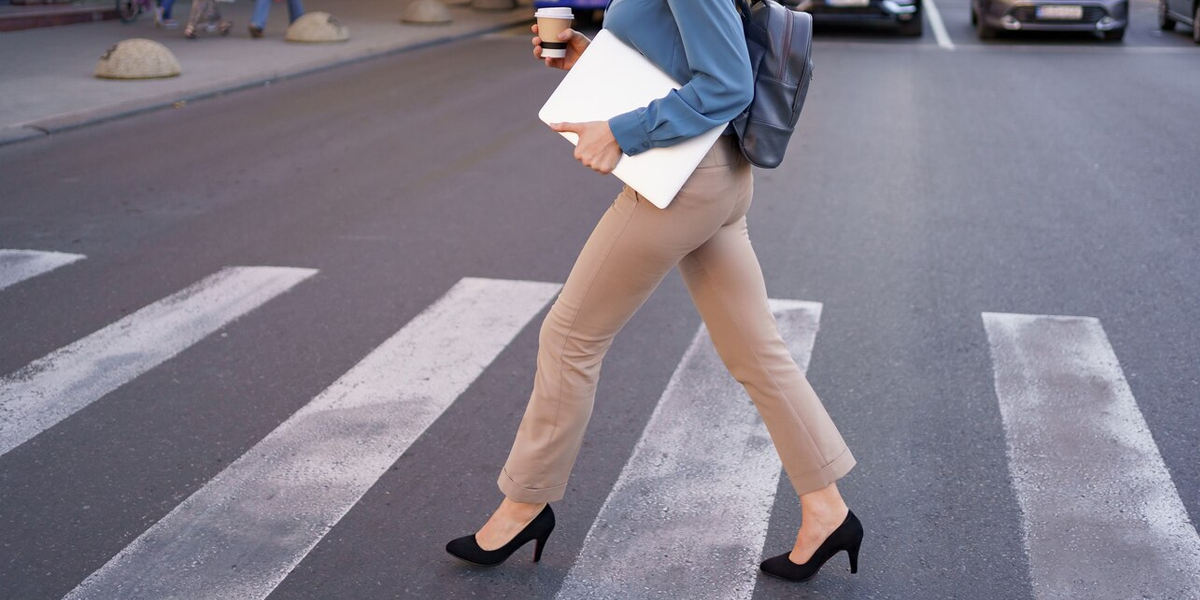 Woman crossing street