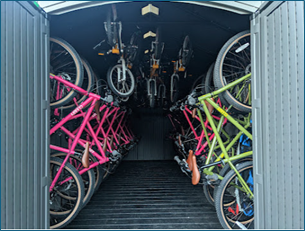 Bikes in a storage shed