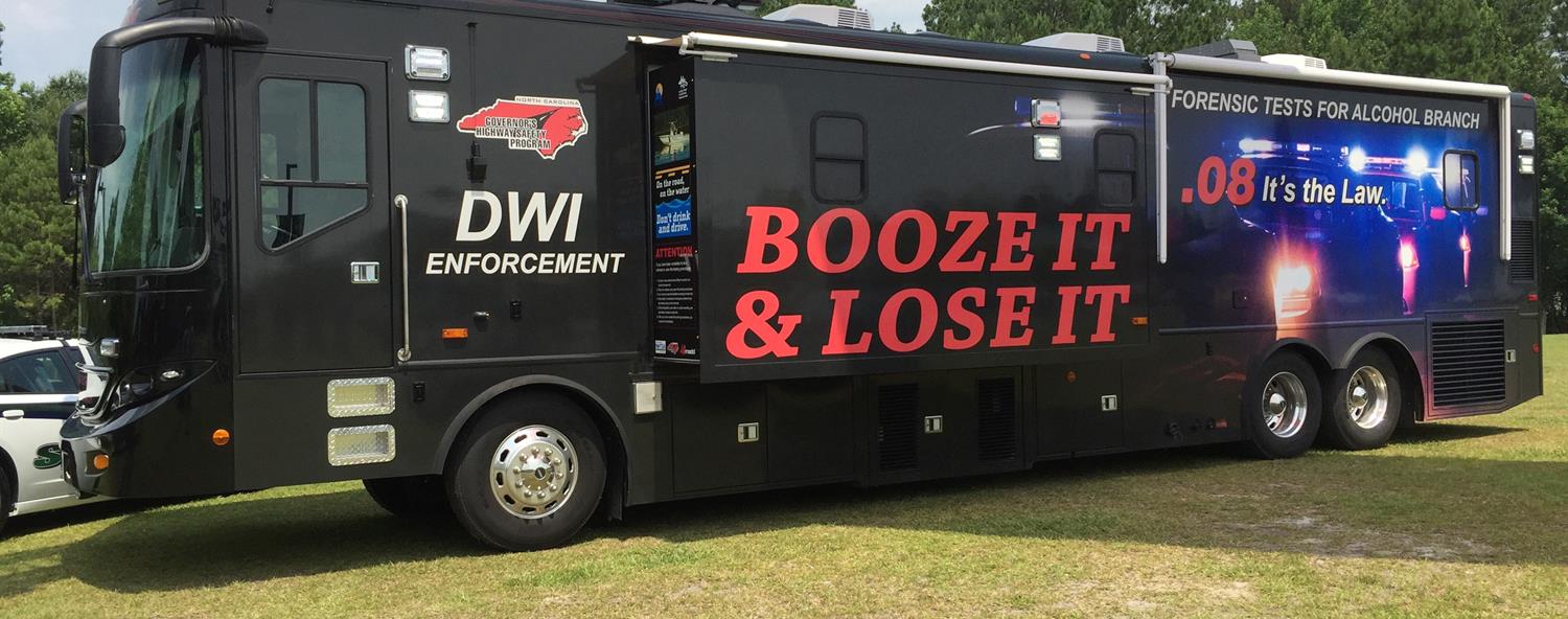 North Carolina Booze It and Lose It branded mobile DWI enforcement vehicle