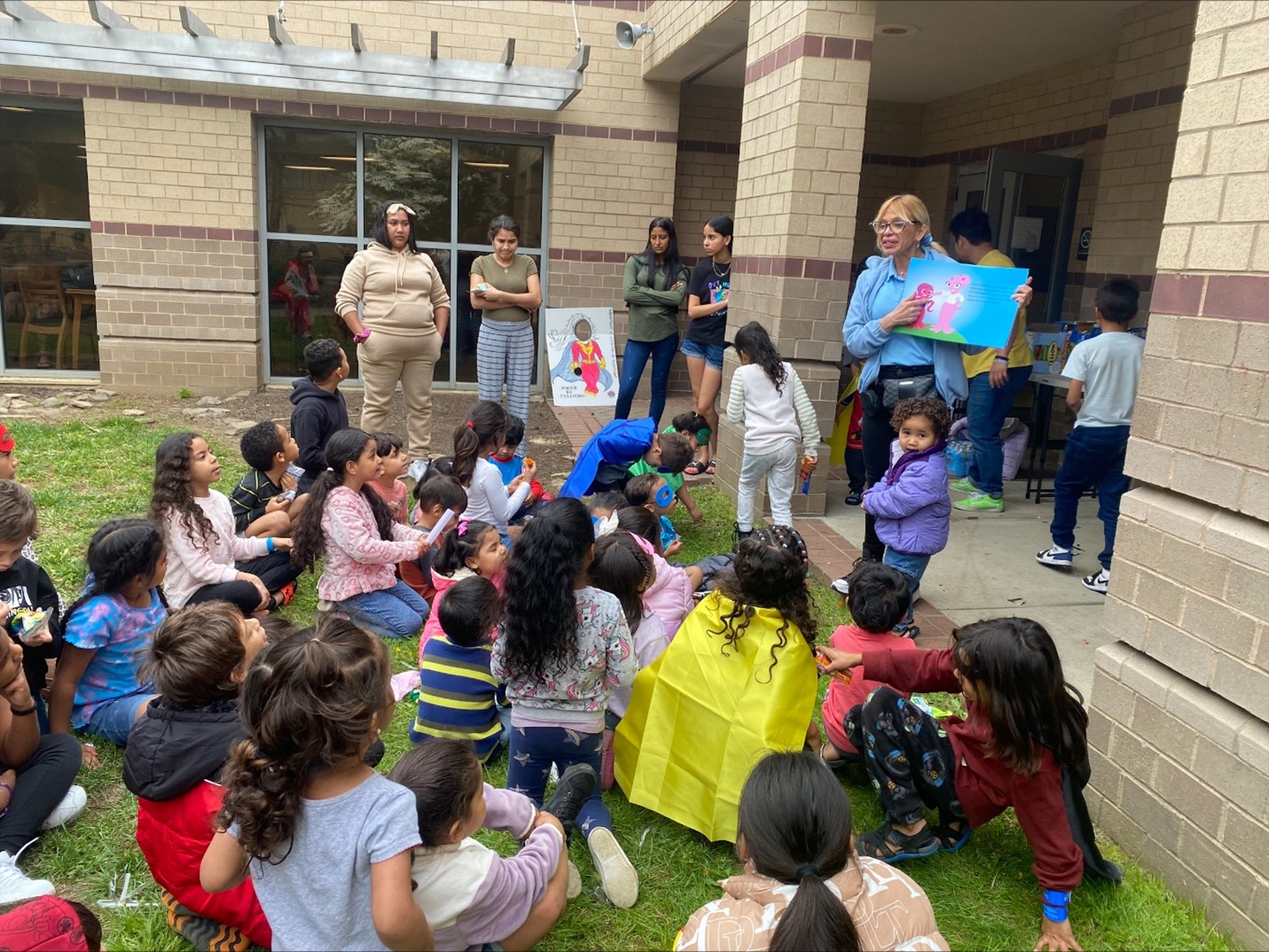 A group of elementary school students learning about traffic safety