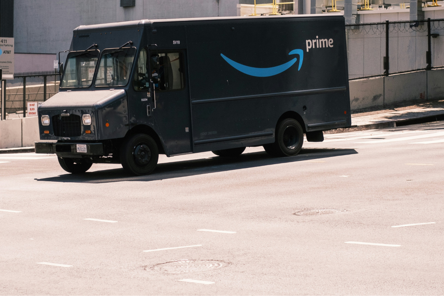 An Amazon delivery truck on the street